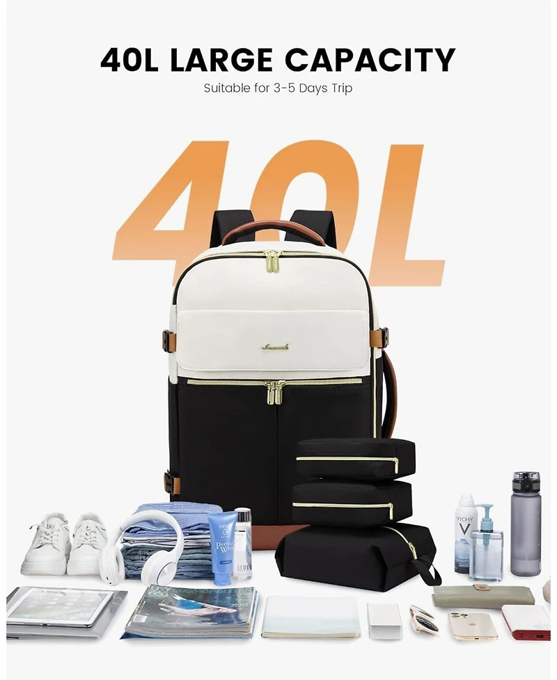 Lovevook Travel Backpack for Women, Tsa Carry On Flight Approved Luggage, 40L Water Resistant Personal Item Daypack Large Weekender Bag