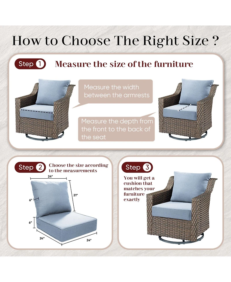 Pocassy 6" Thicken Outdoor Deep Seat Cushion Set for Furniture, 2