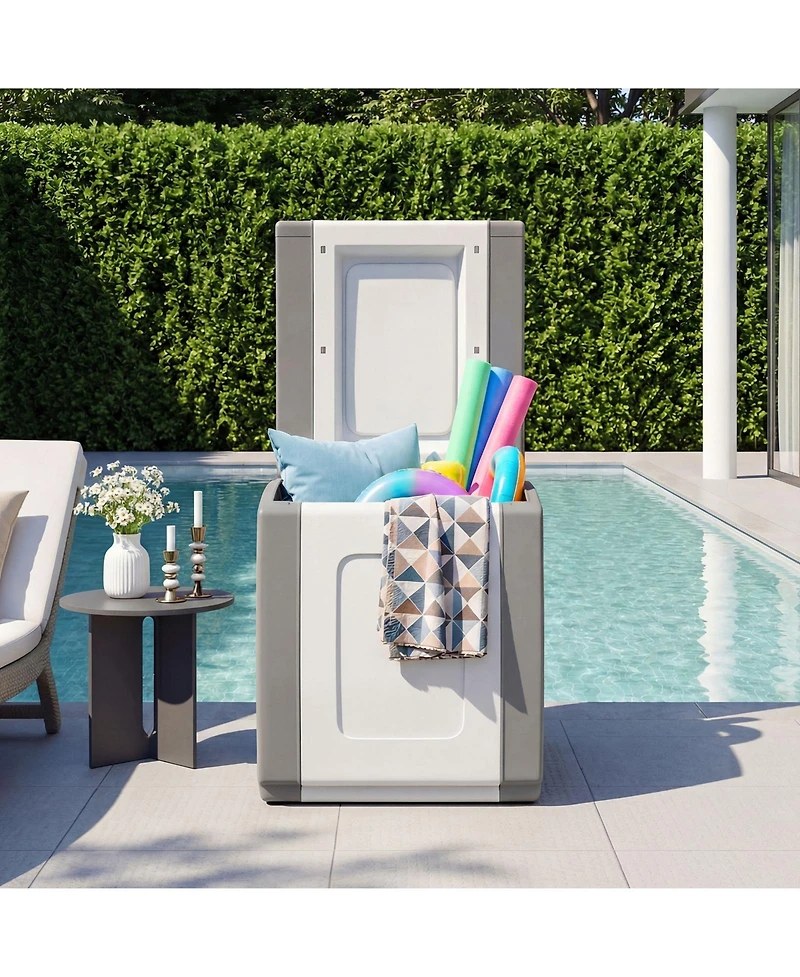 Gymax Deck Box Patio Container w/ Lockable Lid Weatherproof Plastic Storage Bin