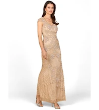 Lara Women's Beaded Cap Sleeve Gown