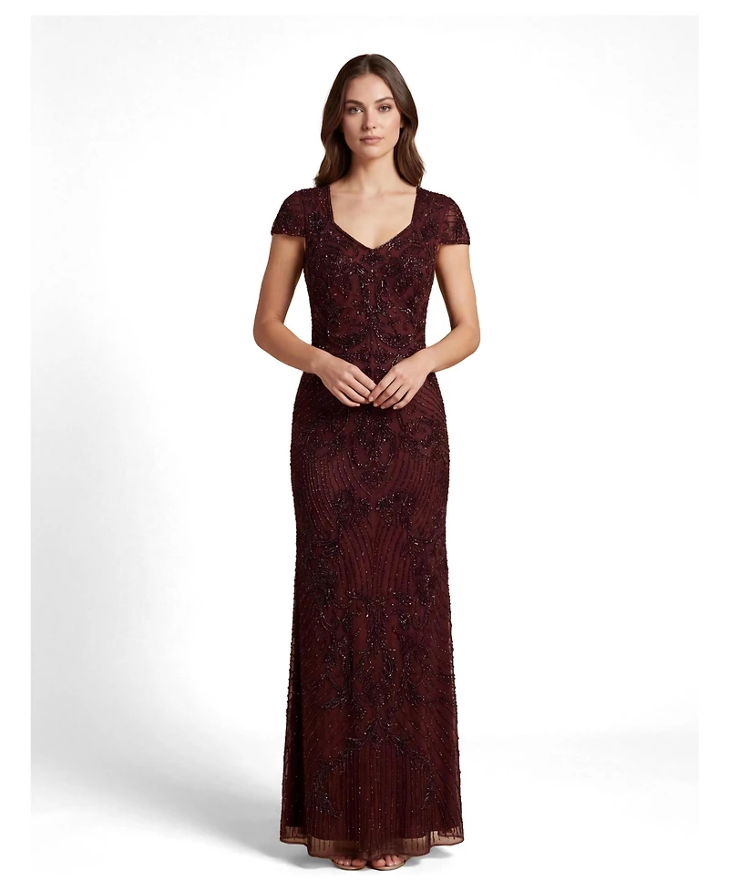 Lara Women's Beaded Cap Sleeve Gown