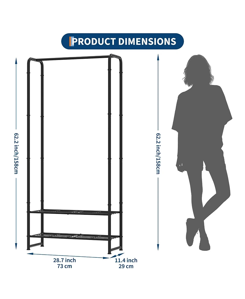 gaomon 2-in-1 Freestanding Clothes Rack with Shelves, Metal Garment Organizer, Hanging Rod and Storage Shelves, for Bedroom and Entryway