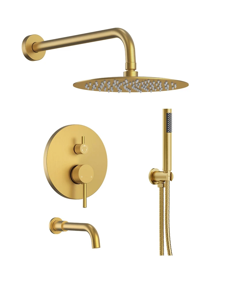Everstrein Wall Mount 3-Functions Shower Head System 10" Faucet Set with Tub Spout 1.8/2.5 Gpm