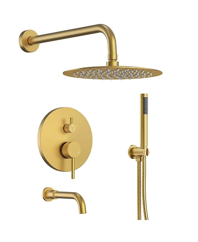 Everstrein Wall Mount 3-Functions Shower Head System 10" Faucet Set with Tub Spout 1.8/2.5 Gpm