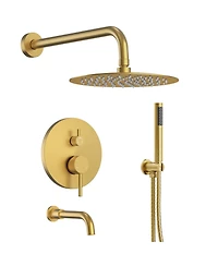 Everstrein Wall Mount 3-Functions Shower Head System 10" Faucet Set with Tub Spout 1.8/2.5 Gpm