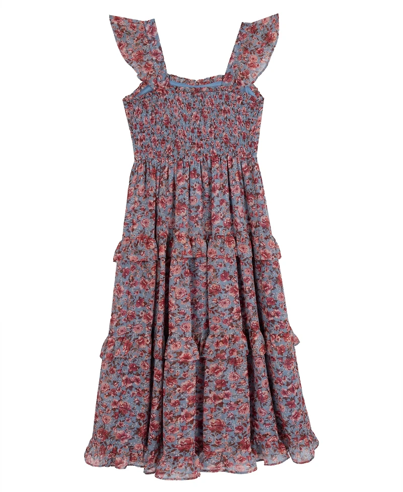 Rare Editions Girls' 7-16 Printed Floral Lurex Chiffon Dress