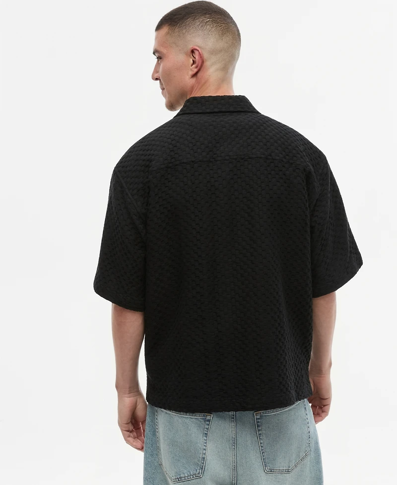 Mode of One Men's Boxy-Fit Basketweave Textured Short-Sleeve Shirt, Macy's Exclusive