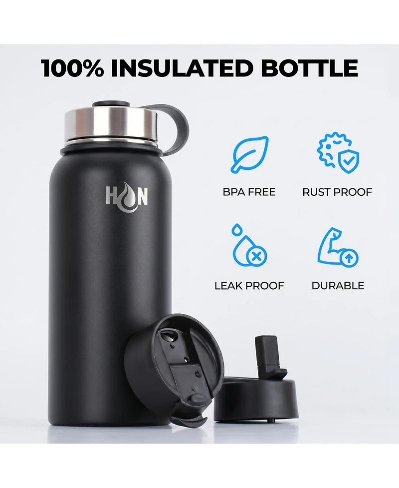 Zulay Kitchen Hydration Nation 3 Lid Multi-Size Vacuum Insulated Water Bottles with Straw - Metal Bottle For Sports & Outdoor