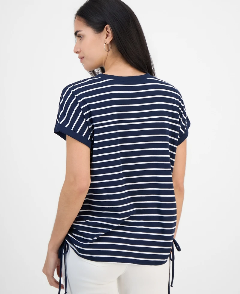Style & Co Petite Striped Ruched-Side V-Neck Top, Macy's Exclusive