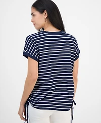 Style & Co Petite Striped Ruched-Side V-Neck Top, Macy's Exclusive