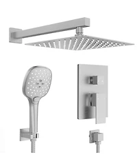 Everstrein High-Pressure Rain Shower System, Faucet Set 10" Rainfall Head with 3-Function Handheld Spray Brushed Nickel