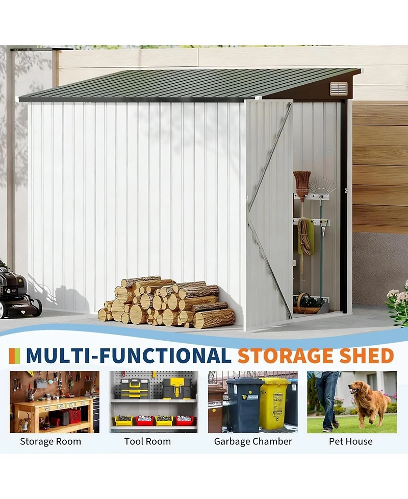gaomon Lean-To Outdoor Storage Shed, Heavy Duty Galvanized Steel Metal Shed with Lockable Double Doors Air Vents and Sloped Roof, Space-Saving