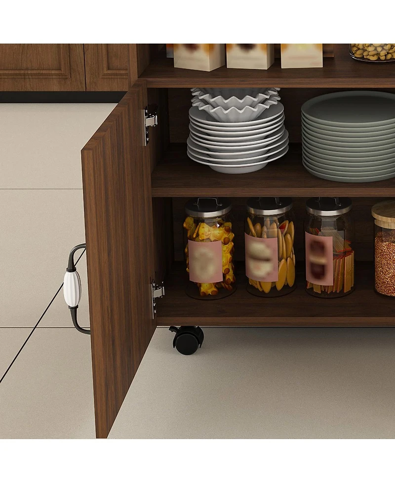 Streamdale Furniture Multi-Functional Folding Table with Storage Shelves and Wheels