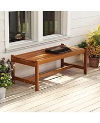 Gymax 44'' Patio Wood Bench Set of 2 w/Teak Oil Finish and Curved Seat for Porch Garden