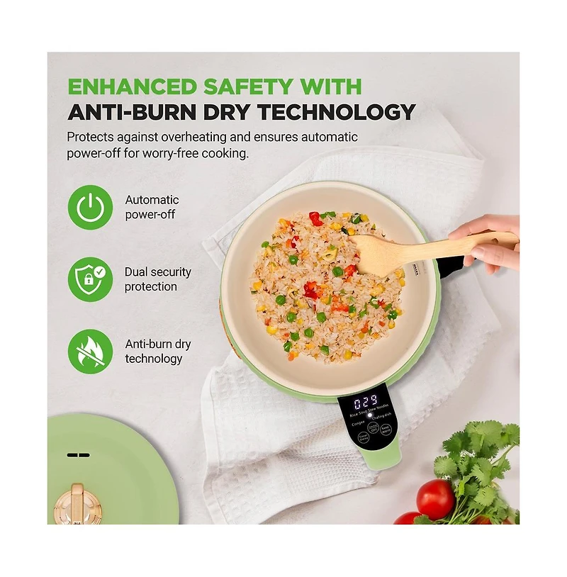 NutriChef 1.6L Portable Electric Rice Cooker with Non-Stick Ceramic Coating NC12BGREEN