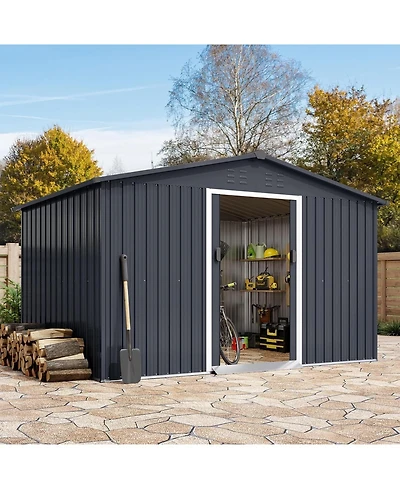 gaomon Outdoor Metal Storage Shed with Lockable Door - Large Galvanized Steel Garden Shed with Slanted Roof and Dual Vents