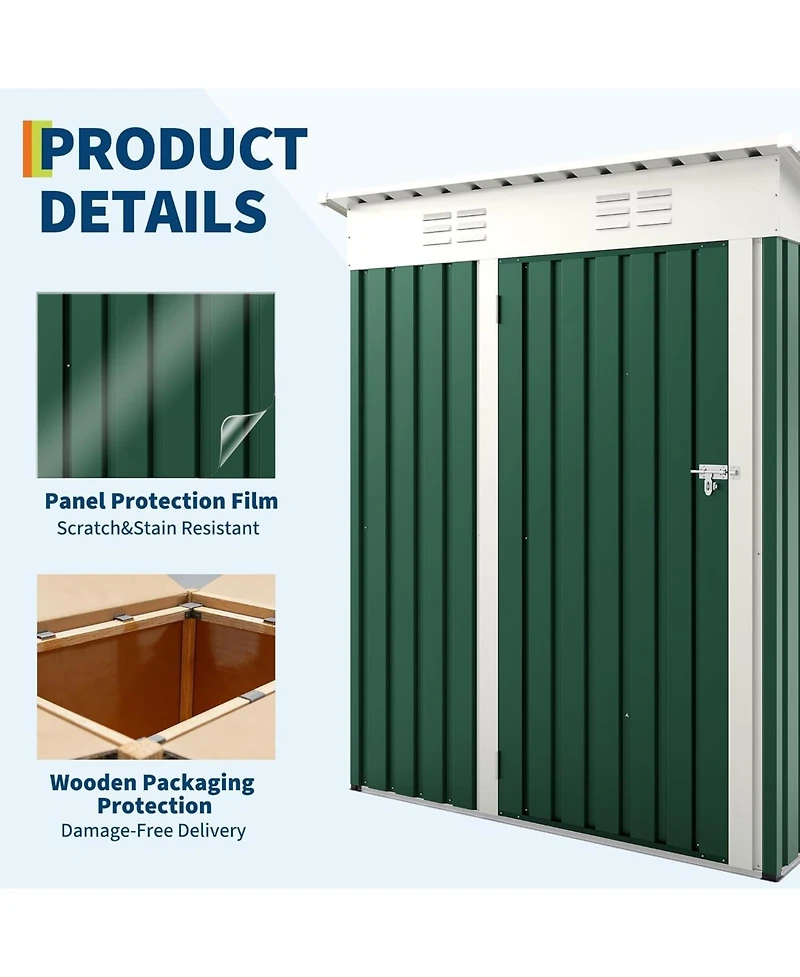 gaomon Outdoor Metal Storage Shed, Garden Tool Metal Shed with Lockable Doors
