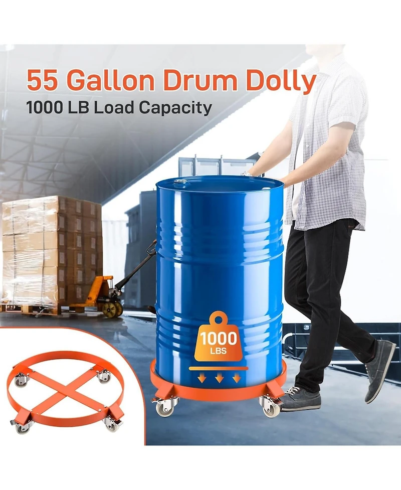 gaomon 2 Pack 55 Gallon Drum Dolly 1000 lb Capacity Heavy Duty Barrel Dolly with Steel Frame 4 Swivel Casters Industrial Drum Cart