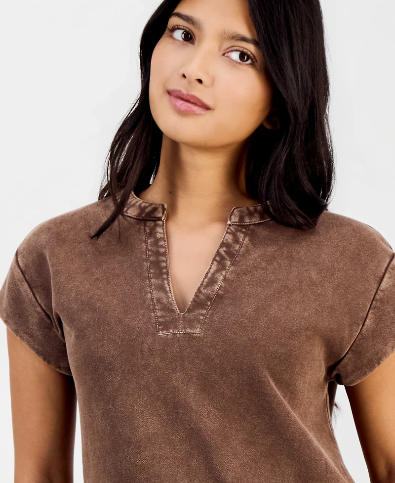 And Now This Petite French Terry Split-Neck Cap-Sleeve Top, Macy's Exclusive