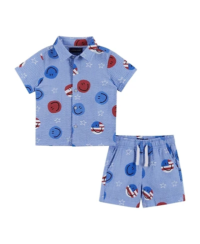 Andy & Evan Baby Boys Short Sleeve Patriotic Smile Seersucker Set