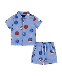 Andy & Evan Baby Boys Short Sleeve Patriotic Smile Seersucker Set
