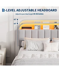 gaomon Bed Frame with Storage Headboard, Kids 2 Drawers, Velvet Upholstered Platform Lights, No Box Spring Needed