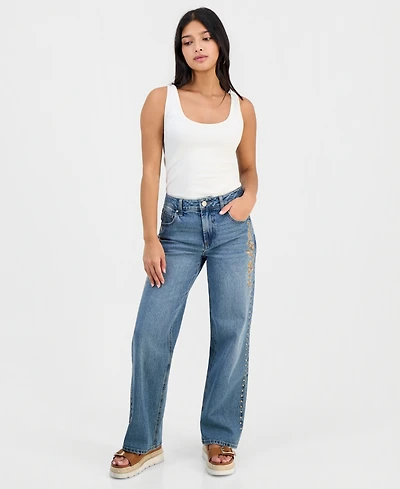 And Now This Petite Floral-Embroidered High-Rise Jeans, Macy's Exclusive