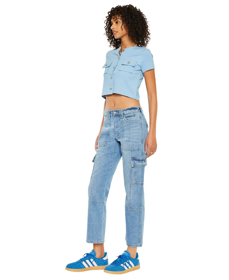 KanCan Women's Aaliyah High Rise Slim Straight Cargo Pants