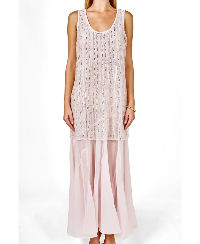 endless rose Women's Sequins Overlay Chiffon Maxi Dress