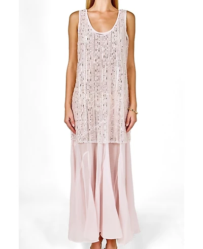 endless rose Women's Sequins Overlay Chiffon Maxi Dress