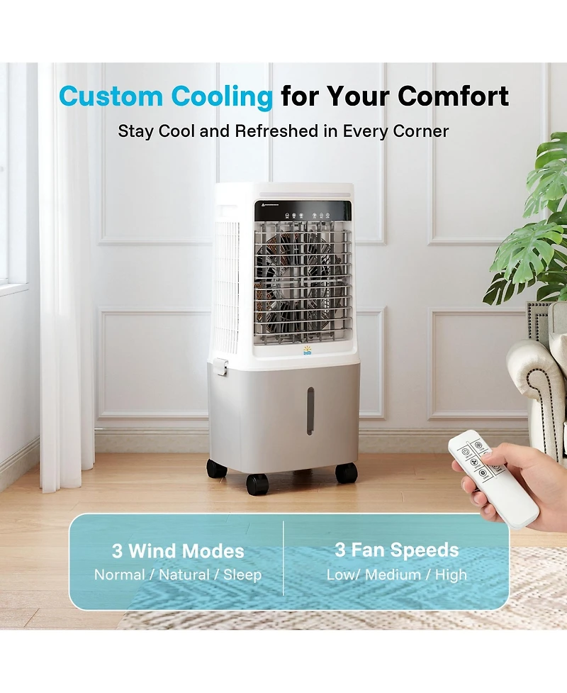 Etust Portable Evaporative Air Cooler with 19L Water Tank, 3-Speed Swamp Cooler for Dry Climates, Space-Saving Floor Fan for Home,