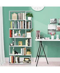 Gymax 6 Tier S-Shaped Bookshelf Storage Display Bookcase Decor Z-Shelf Coffee