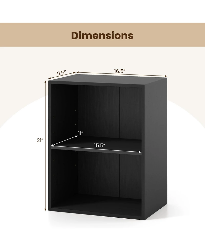 Gymax Bookcase with 2 Open Cubes Floor Standing Bookshelf with 5-Position Adjustable Shelf