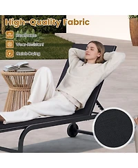 Gymax Outdoor Chaise Lounge Chair Set of 2 with Wheels 6-Position Recliner with 80-DegreeFull Flat