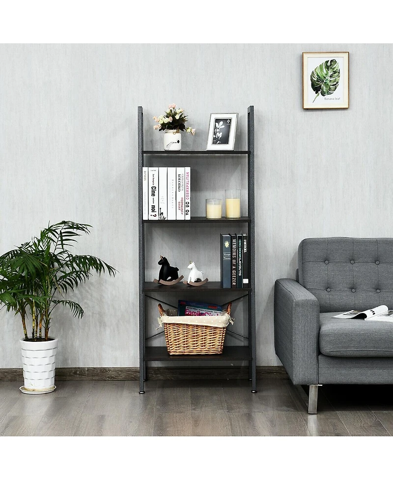 Gymax 4-Tier Ladder Shelf Ladder Bookcase Bookshelf Display Rack Plant Stand