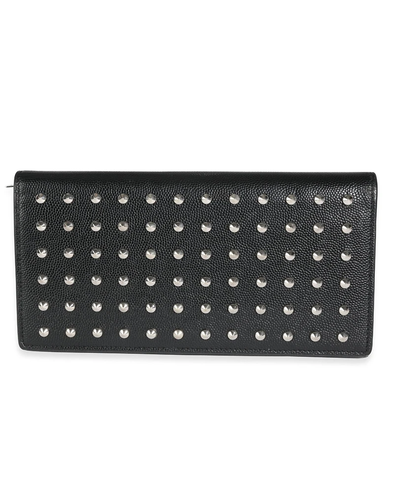 Pre-Owned Saint Laurent Black Grain De Poudre Leather Studded Classic Marquage Flap Wallet