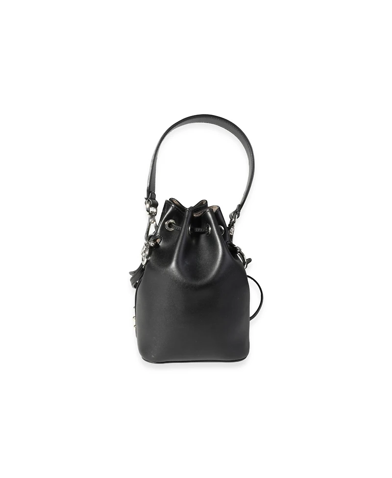 Pre-Owned Fendi Black Leather Studded Bow Mon Tresor Bucket Bag