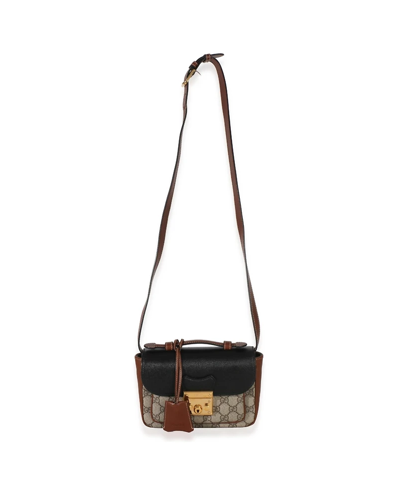 Pre-Owned Gucci Black Ebony Gg Supreme Monogram Calfskin New Sakai Mini Padlock Bag