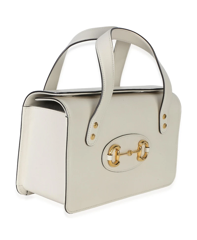 Pre-Owned Gucci Mystic White Calfskin Small Horsebit 1955 Foldover Top Handle Bag
