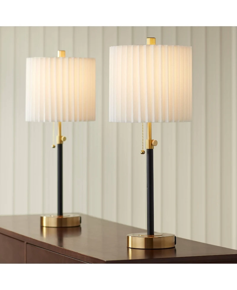 360 Lighting Lenore 22 3/4" High Small Modern Accent Table Lamps Set of 2 Usb Port Adjustable Height Metal Charging