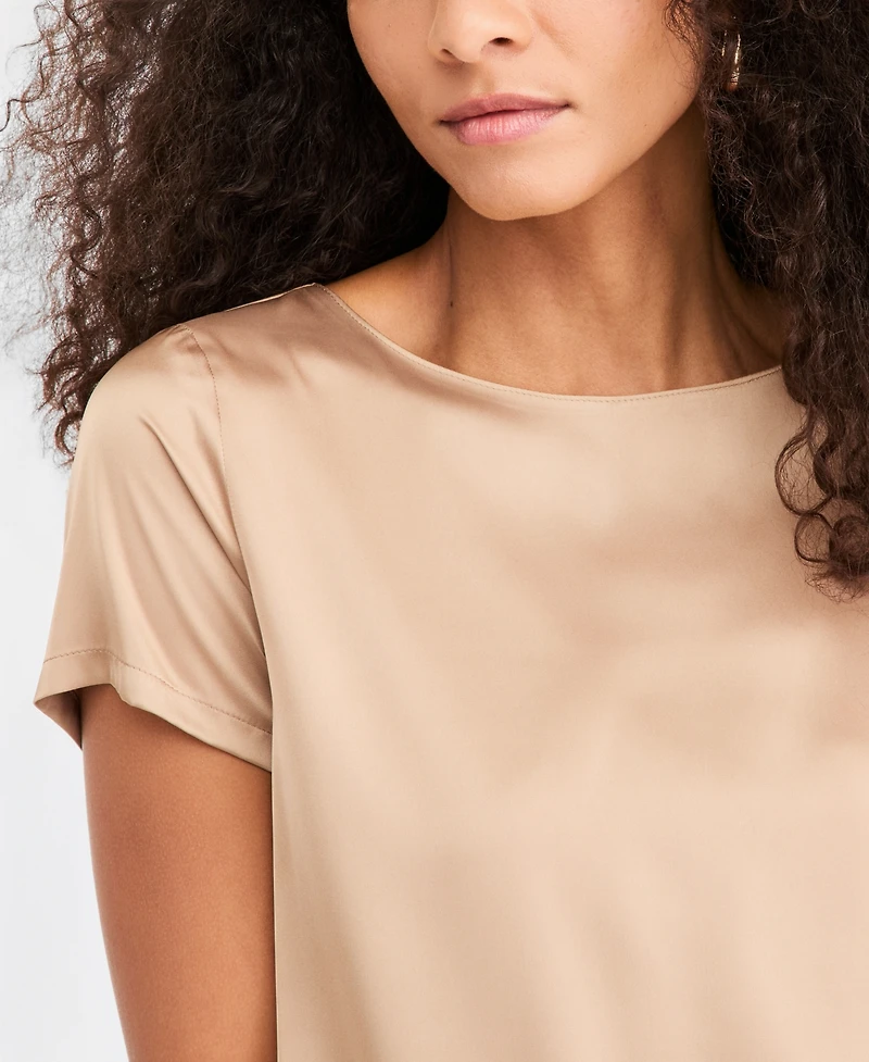 Emme Marella Women's Emmpanteon Boat Neck Satin Lightweight-Stretch Blouse