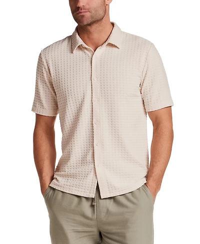 Vintage & Black Men's Short-Sleeve Textured Grid Coatfront Knitmen's Shirt