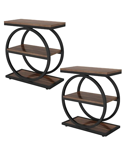 Slickblue Set of 2 Sofa Side Tables with 3 Tier Storage Shelves