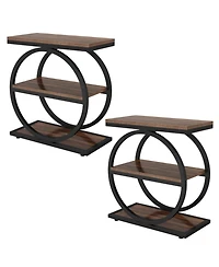 Slickblue Set of 2 Sofa Side Tables with 3 Tier Storage Shelves