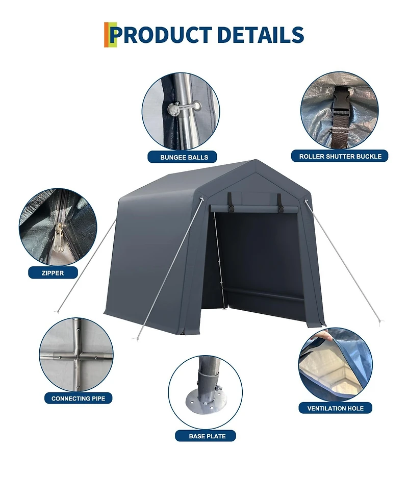 gaomon Portable Outdoor Storage Shed with Roll-Up Zipper Door, Mesh Vents and Pe Cover for Motorcycle, Firewood and Tools
