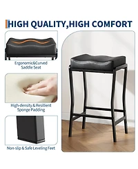 gaomon Modern Counter Height Bar Stools Set of 4 – 26'' Saddle Seat – Thick Padded Faux Leather – Sturdy Metal Frame and Footrest