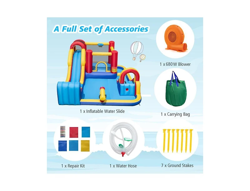 Slickblue Inflatable Water Slide Bounce House 7-in-1 with 680W Blower