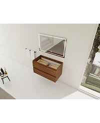 Sillysis Wall Mounted Bathroom Vanity Cabinet with Soft Close Drawers, Wood Grain Plywood for Modern
