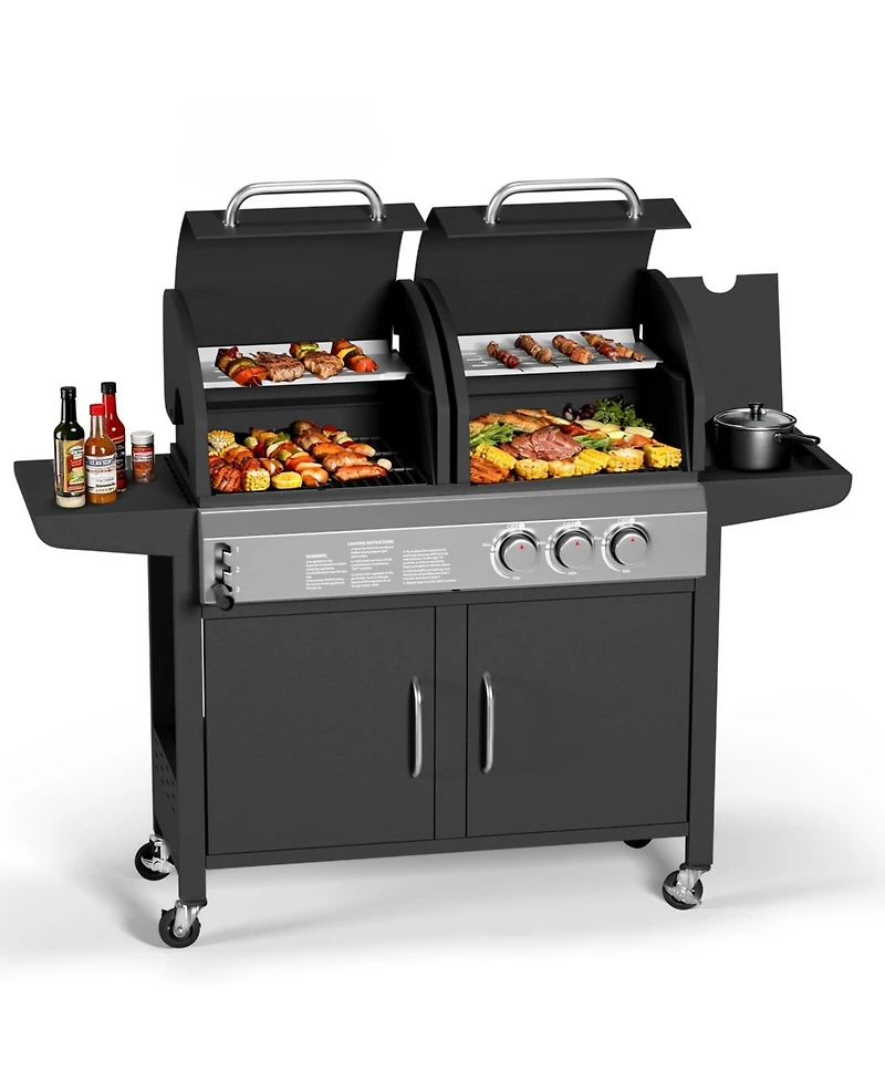 Xo 24000 Btu Propane + Charcoal Dual Fuel Grill Combo with Side Burner, for Backyard Patio, Outdoor Bbq