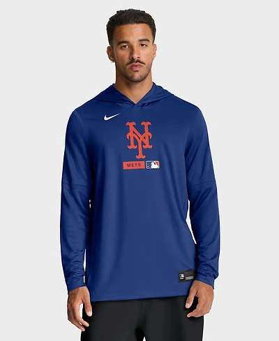Nike Men's Royal New York Mets Authentic Collection Dri-fit Long Sleeve Hooded T-Shirt